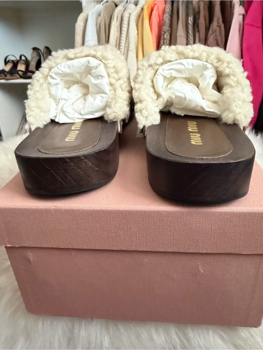 Miu Miu Brown Suede Shearling-Trim Slip-On Clogs - Picture 4 of 7